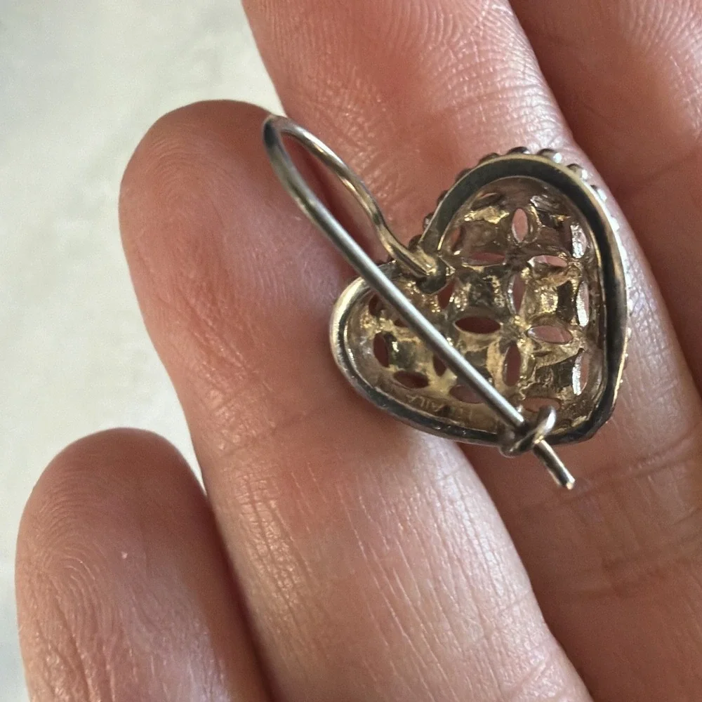 Sterling Silver .925 Marcasite‎ Heart Shaped Pierced Earrings 5.78 g, vintage